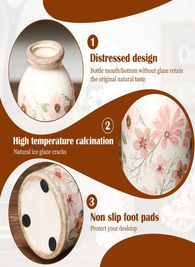Ninehaoou 2 Pcs Ceramic Small Vase Rustic Farmhouse Vase Boho Vases Home Decoration for Your Kitchen Bedroom Office Bathroom & Shelf Centerpiece Table Decorative(Vintage) - Image 5